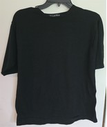 Womens L Patrick Tricot Black 100% Silk Short Sleeve Shirt Top Blouse - €24,70 EUR