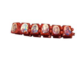 Saint Bead Bracelet Wood Stretch Religious Christian Icon Gift - £4.56 GBP