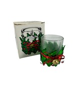 Vintage Dept 56 Holly Leaf Bell Candle Holder Metal Glass Christmas W Box - £11.73 GBP