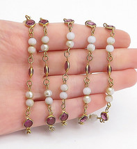 925 Silver - Vintage Freshwater Pearls &amp; Amethyst Beaded Chain Necklace - NE1018 - £64.74 GBP