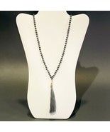 Faceted Bead Necklace Tassel Womens Blue Grey Gold Tone 19.5 In Long Fas... - $31.57 CAD