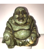 Vintage Hand Carved Green-White Marble  Seated, Laughing Buddha - £17.43 GBP