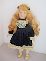 Vintage doll  Irish  Victorian  green velvet dress cameo bow shoes 16&quot; high - £17.97 GBP