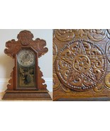 RARE antique gingerbread clock E INGRHAM mantel kitchen REVERSE PAINT ke... - £124.19 GBP