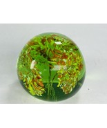 Vintage 2.25&quot; x 2.5&quot; Rounded Green Floral Glass Paperweight  Flowers Floral - $14.99