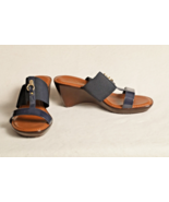 Italian Shoemakers Navy Gold Accents Sandal Wedge Strap Elastic Shoes US... - $26.36 CAD
