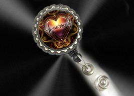 Beautiful heart jewel design decor work Retractable Reel ID Badge Holder... - $5.49