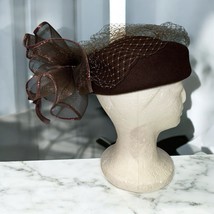 Vintage 100% Wool Brown Hat With Mesh Ruffle OS Kentucky Derby Church - $419.08 MXN