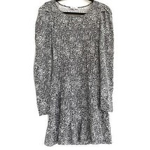 Parker Small Black White Abstract Smocking Cotton Blend Long Sleeve Mini Dress - £20.62 GBP