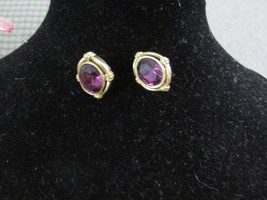 &quot;&quot;Purple Rhinestone Ovals With Gold Tone Border&quot;&quot; - Avon Earrings - £7.00 GBP