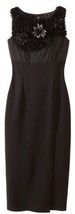 NEW Spiegel Black Floral Applique Sheath Dress Ruffled Bodice Stretch Si... - $34.64