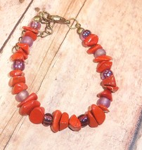 Bracelet Bead Red Jasper Stone w/Glass/Metal Spacers 6.25&quot; w/Extender Handmade - £9.59 GBP