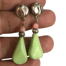 lime Green Chinese Turquoise Sterling Silver earring Pierced  handcrafted - £43.50 GBP