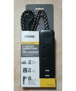NEW Prime 2-Outlet 2-Port 2.1AMP USB Power Strip 6ft Accent Braided Blac... - £14.85 GBP