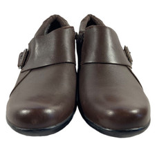 Women Clarks Genette Vista Brown Leather Buckle Heel Clog Booties Shoes Sz 9.5M - £43.14 GBP