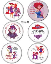 #36 RED HAT FUNNY BUTTONS 6PC TABLE FAVORS FOR RED HAT LADIES OF SOCIETY... - $6.99