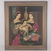 Female Musicians Needlepoint Finished Framed Art Ladies Playing Music European - £237.81 GBP
