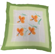 Vintage Floral Silk Scarf Handkerchief with Orange Flowers Green Border - £10.33 GBP