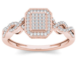 10K Natural Rose Gold 0.20 Ct Diamond Halo Engagement Ring - £235.90 GBP