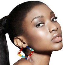 Rainbow Diamond Bamboo Hoops - $31.99