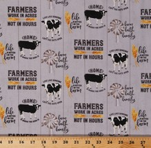 Cotton Farming Quotes Farmers Cows Homestead Life Gray Fabric Print BTY D571.75 - £9.45 GBP
