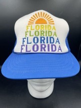 Florida Sunshine Hat Vtg Snapback Trucker Blue Mesh Foam Rope Cap Rainbo... - $18.37