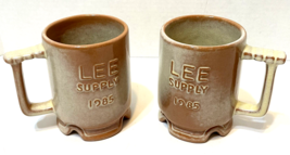 Vintage Frankoma C1 Lee Supply 1985 Footed Coffee Tea Cup Mug Tan Brown Lot of 2 - £15.56 GBP