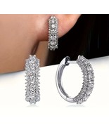 Silver Plated Sparkling Zircon Inlaid Elegant Minimalist Hoop Earrings J... - £9.05 GBP