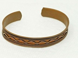 Copper Bracelet Serpentine Wave Vintage Handmade Hand Engraved  - £18.83 GBP