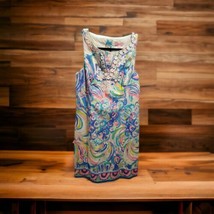 Lilly Pulitzer Sleeveless Embroidered Vneck Tropical Colorful Shift Dress SZ 4 - £49.57 GBP