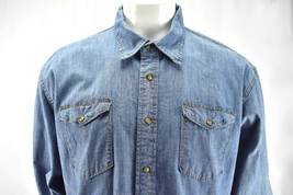 Wrangler Indigo Western Denim Blue Jean Pearl Snap Shirt Long Sleeve Men... - £24.49 GBP