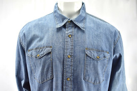 Wrangler Indigo Western Denim Blue Jean Pearl Snap Shirt Long Sleeve Men... - £24.83 GBP