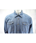 Wrangler Indigo Western Denim Blue Jean Pearl Snap Shirt Long Sleeve Men... - £24.50 GBP