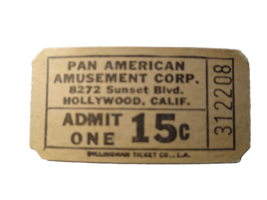 Pan American Amusement Park Ride Ticket Stub Hollywood CA. Unused 1950s Vintage - £12.33 GBP