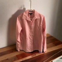 Lands End No Iron Supima Pink Polka Dot Stripe Blouse Shirt Button Down size 10  - £17.36 GBP