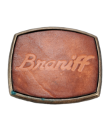 Vintage 70s Braniff Airline Belt Buckle Leather Brass El Cid Airline Mem... - $329.14 MXN