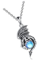 Bat/Cat/Dragon Urn/Dragon Celtic Moon Necklace Silver - £145.04 GBP