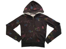 VICTORIA’S SECRET PINK XS Black All Over Embroider Hoodie Full Zip Peace... - £23.45 GBP