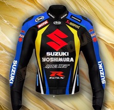 Men,s Suzuki GSXR Rocket Blue/Black Cowhide Leather Motorcycle Jacket CE... - $149.00+