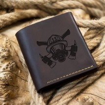 Firefighter Gift. Personalized Leather Handmade Engraved Custom Bifold W... - £35.97 GBP