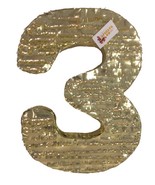 20&quot; Tall Number Three Pinata Gold Color Third Birthday Party Supplies De... - $39.99