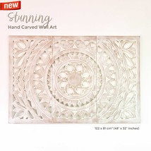 Hand Carved Wooden Flowers Wall Art - Unique Decorative Headboard Mandala Distre - £375.61 GBP