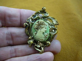 (CS38-27) HAIRBAND Lady green CAMEO Pin Pendant brooch necklace - £23.52 GBP