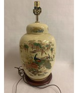 Vintage Handpainted Chinese Motif Large Table Lamp - WORKING! - £28.81 GBP
