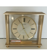 Vintage bulova quartz square glass metal mantel shelf clock old analog b... - $39.55
