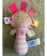 Taggies Girls Fleece Pink White Striped Dolls Baby Rattle Ribbons - $6.72 CAD