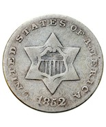 1852 3 Cents Argent Pièce En Bon État, Complet Jantes, Gris Couleur - $104.95