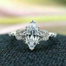 3Ct Marquise Solitaire Moissanite Vintage Engagement Ring 14K White Gold Plated - £131.57 GBP