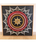 70s String Art Wall Decor – Large Vintage Geometric Mandala in Red, Gold... - $198.29 CAD