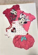 Disney Baby Minnie Mouse Bundle of 3 Bodysuits &amp; 1 Ruffle Shorts - 0/3 mo (VGUC) - £10.96 GBP